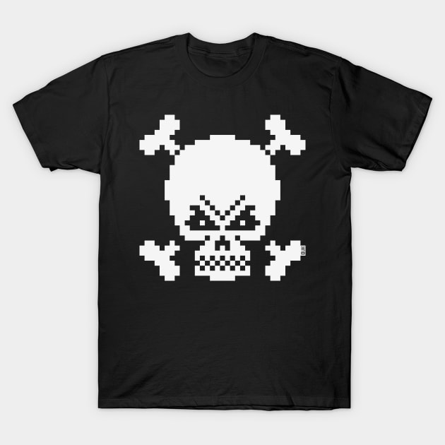 Skull And Crossbones (Pixel Art / Jolly Roger / White) T-Shirt by MrFaulbaum